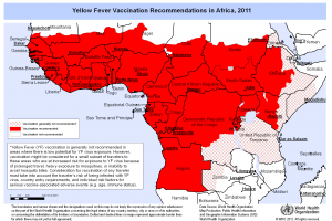 Das Gelbfieber ist eine durch Stechmücken übertragene Viruskrankheit. Sie kommt in Afrika und Südamerika vor, nicht in Asien.